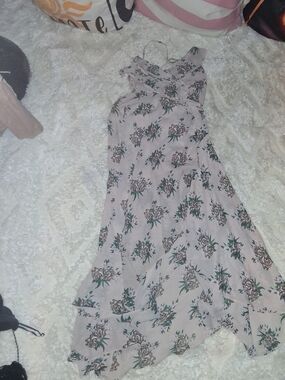 Pink Floral Maxi Dress with Spaghetti Straps